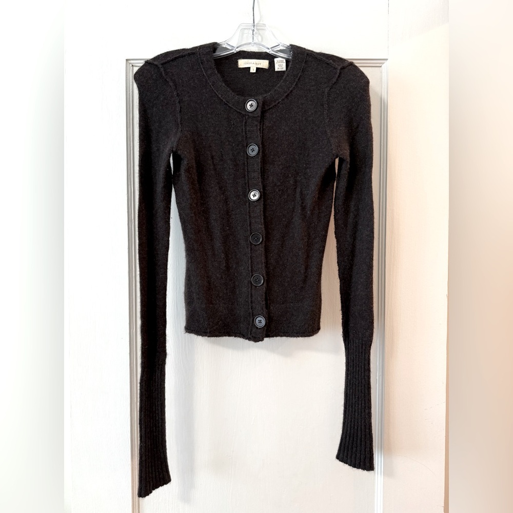 INHABIT | Dark Brown Luxury Cashmere-Blend Fitted Cardigan Sweater - Sz S